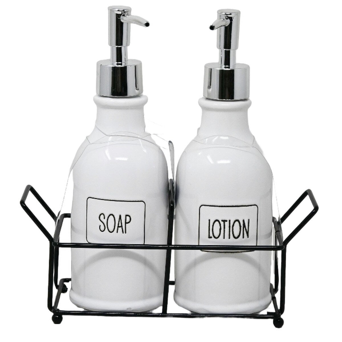 Set 2 Chai Soap & Lotion | Ceramic Bath Soap and Pump with Metal Base