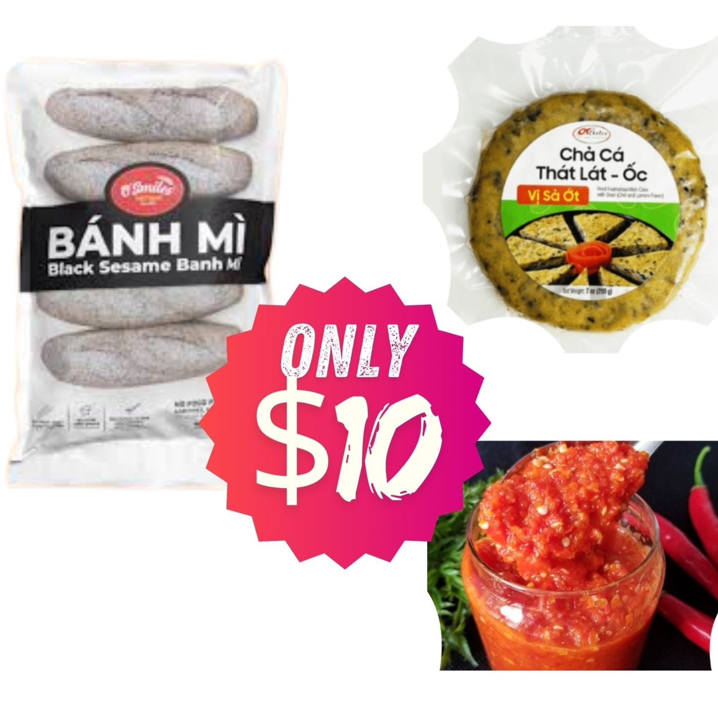 Combo 1: Bánh mì Osmile mè đen, Chả cá Nha Trang, Tương ớt