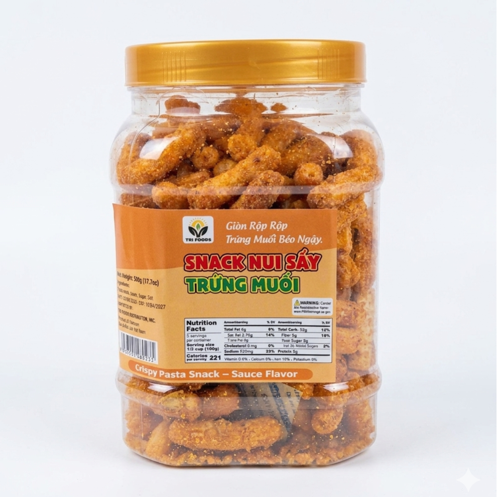 Nui Sấy Trứng Muối | Crispy Pasta Snack with Salted Eggs Flavor