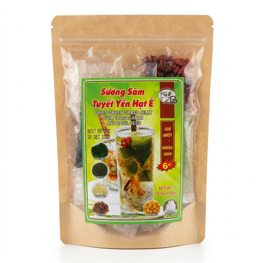 Sương Sâm Tuyết Yến Hạt É | Dried Green Grass Jelly, Gum Tragacanth and Basil Seed