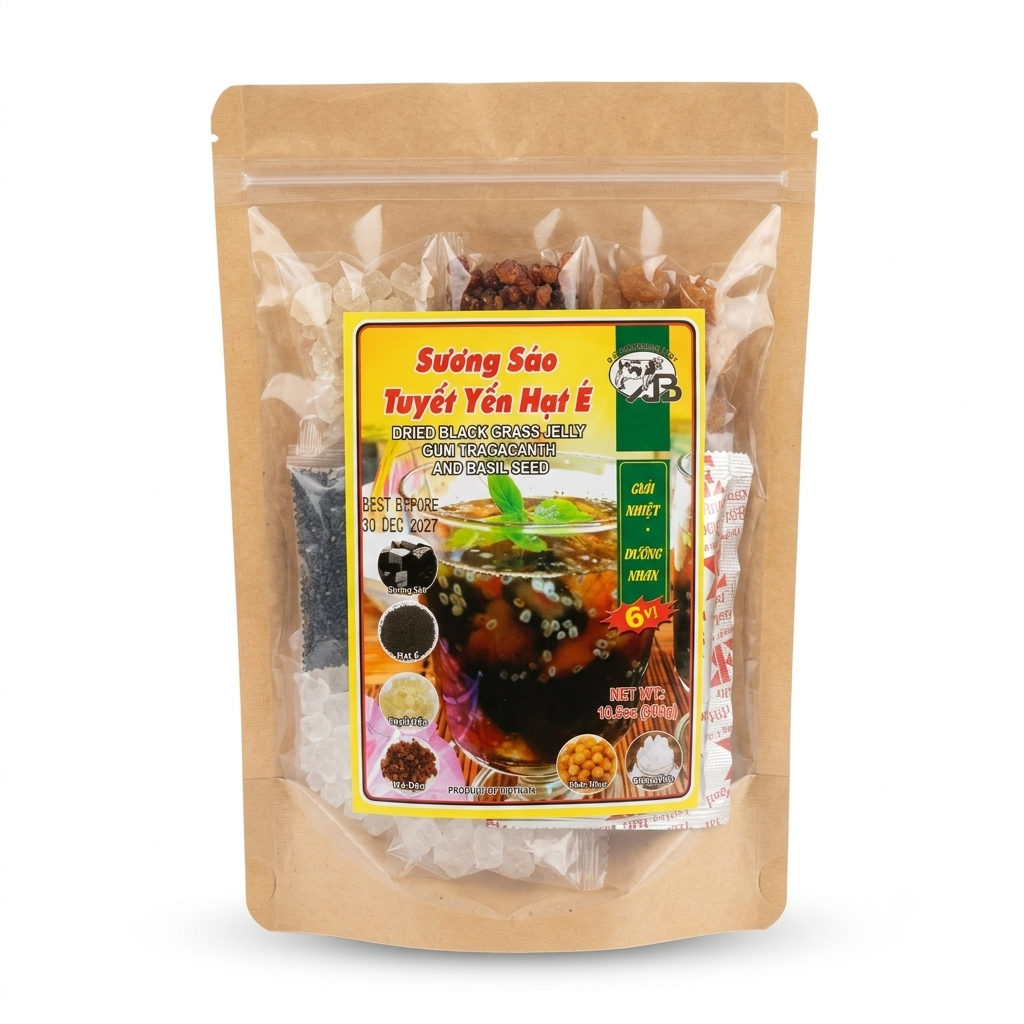 Sương Sáo Tuyết Yến Hạt É | Dried Black Grass Jelly, Gum Tragacanth and Basil Seed