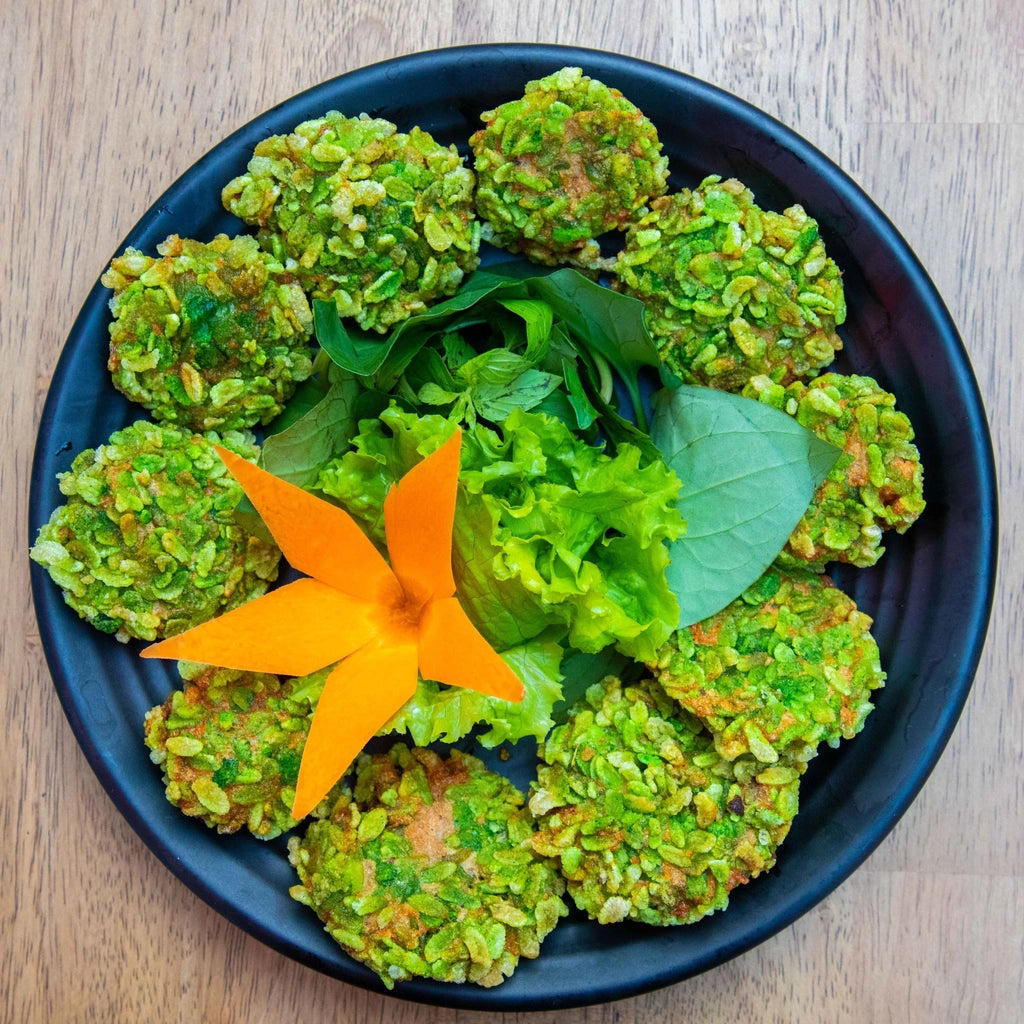 Chả Tôm Bọc Cốm | Shrimp Cake Patties Coated with Green Rice