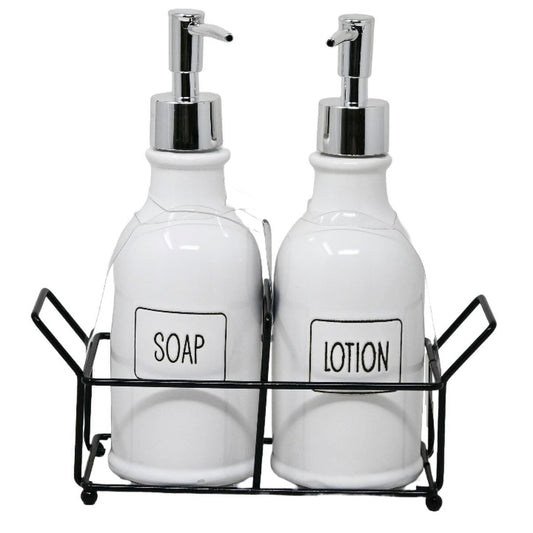Set 2 Chai Soap & Lotion | Ceramic Bath Soap and Pump with Metal Base