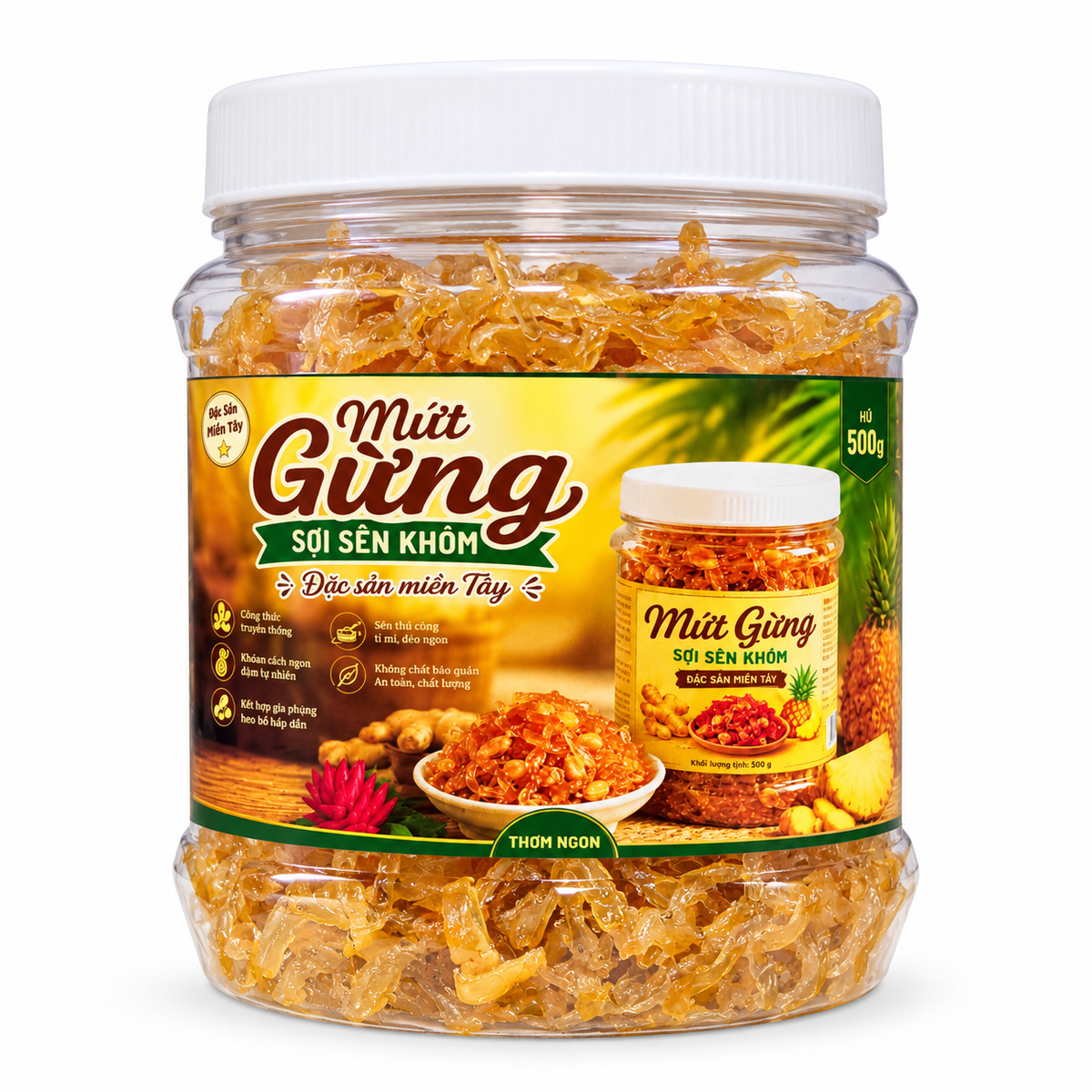 Mứt Gừng Sợi Sên Khóm | Shredded Ginger Jam with Pineapple 500g