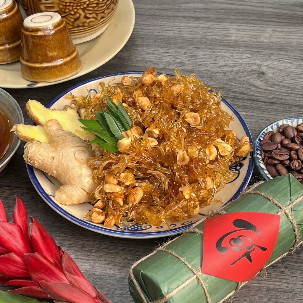 Mứt Gừng Sợi Sên Khóm | Shredded Ginger Jam with Pineapple 500g