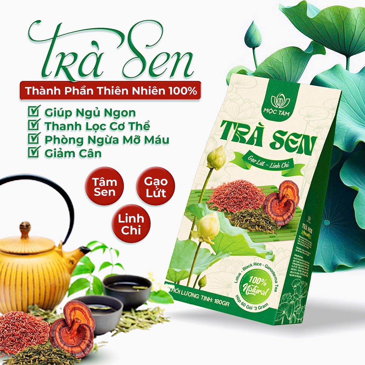 Trà Sen Gạo Lứt Linh Chi - Mộc Tâm